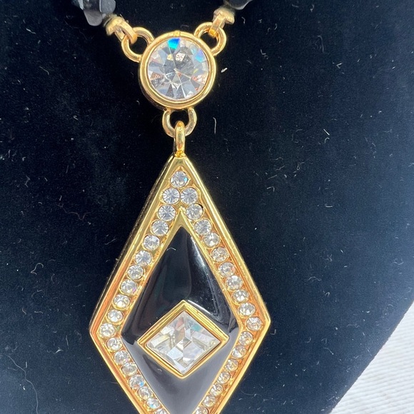 Vintage Monet Diamond Shape Pendant with AB beads and rhinestones - Picture 3 of 14